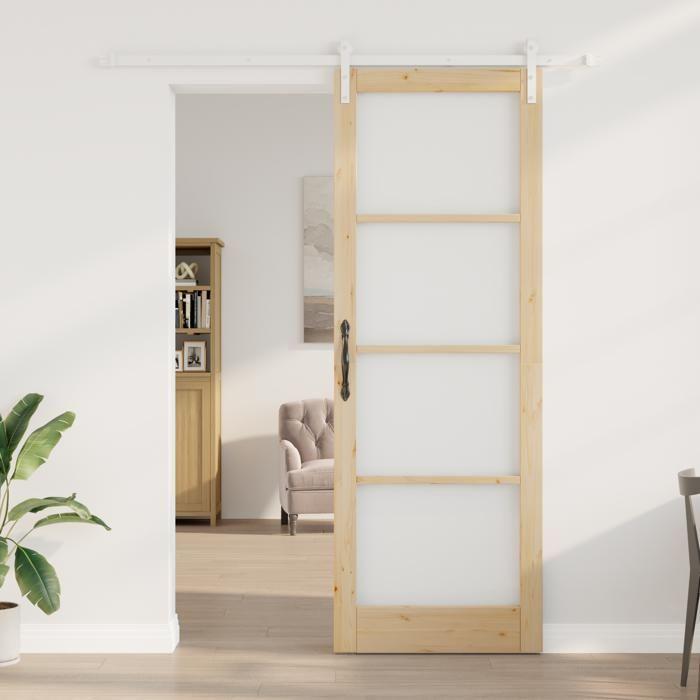 Porte coulissante vidaXL avec kit de quincaillerie 'ORKDAL'Bois massif et verre 3331917