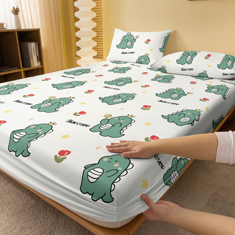 1 Cartoon Niedliches Tier Dinosaurier Gedrucktes Mattes Spannbettlaken, Schlafzimmer Gedruckte Bettdecke, Bettwäsche (Ohne Kissenbezüge)