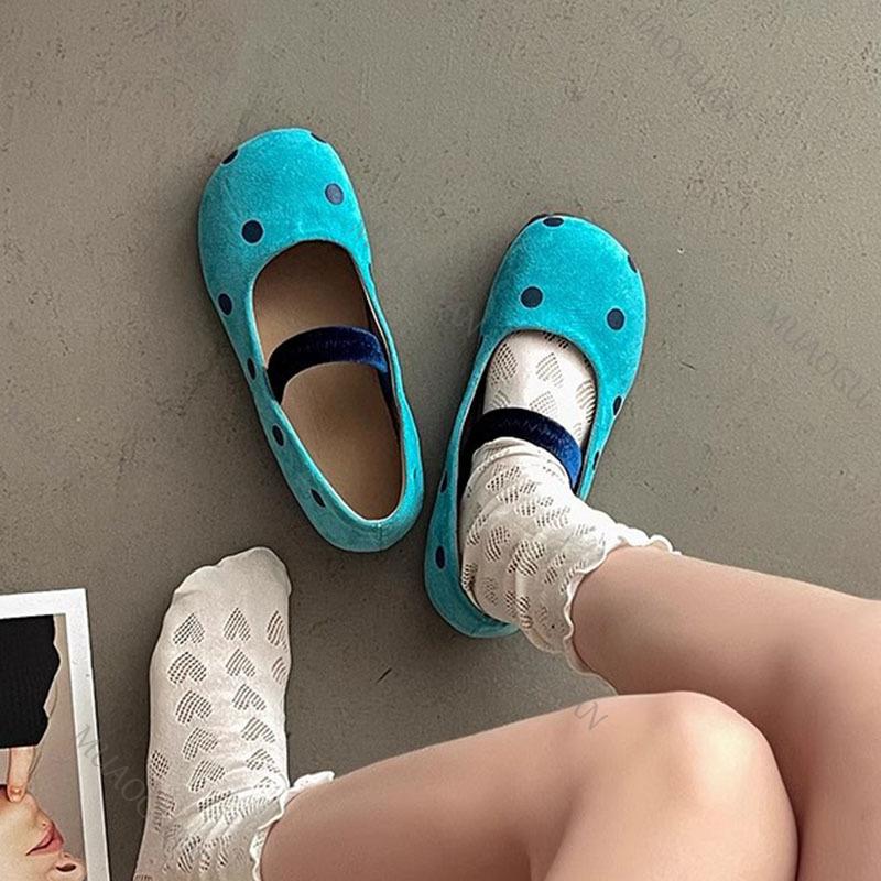 Fashion Shallow Mouth Mary Jane Ballet Single Shoes Spring and Atutumn New Polka Dot Flats Casual Slip on Round Toe Soft Sole Loafers