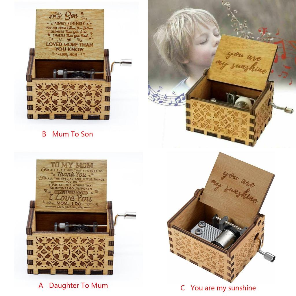 Vintage Wooden Music Box Gift For Kids Charming You Are My Sunshine Engraved Toy