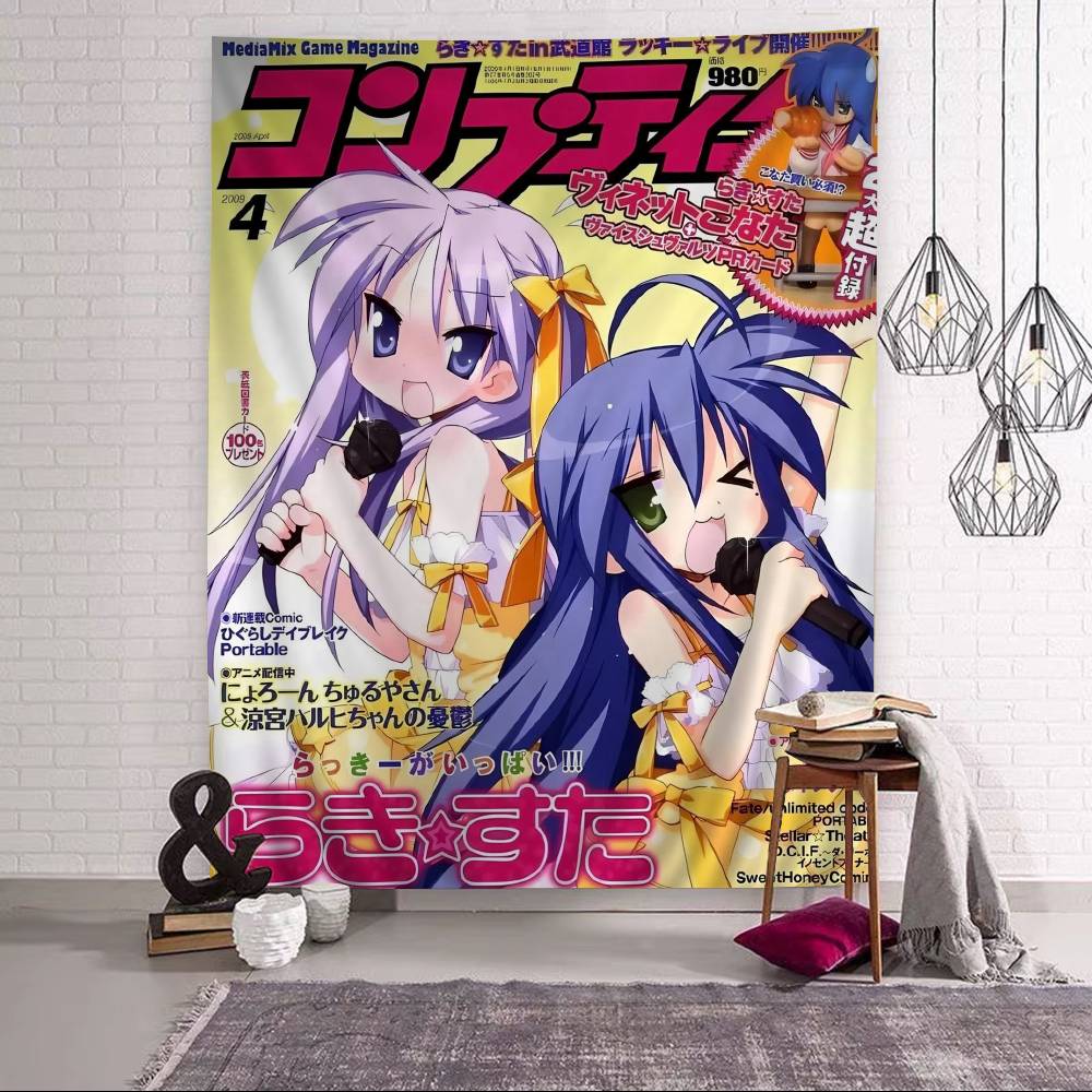Anime Lucky Star Tapestry Art Printing Japanese Wall Tapestry Anime Wall Hanging Home Decor