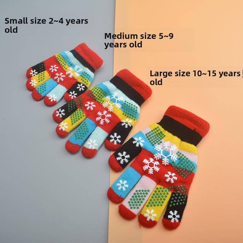 Mary Children's Gloves, Five-finger Baby Autumn and Winter Colored Snowflakes, Six-color Students and Children Double-layer Thickened Warm