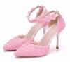 Fashion Wedding Shoes Bride White Wedding Shoes Female High Heels Ankle Strap Pumps Women's Shoes Rhinestone Lace High Heels Party Shoe