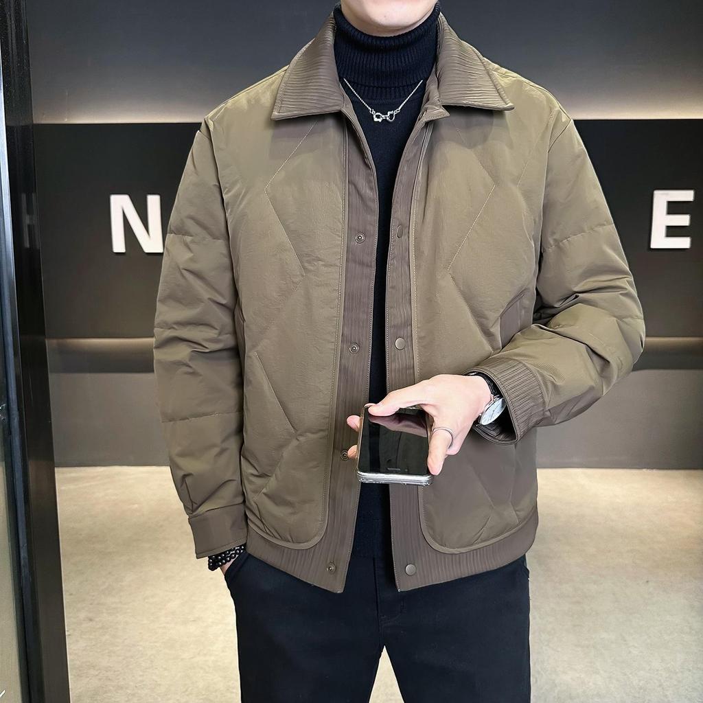 Men's Winter Lightweight Trendy Korean-Style Casual Down Jacket with Shirt Collar.
