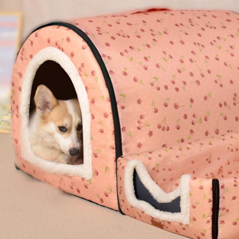 Pet Warm Bed House Soft Indoor Semi-closed Cave Tent for Cat Kitten Puppy Small Animals Pet Thicken Cushion Pad