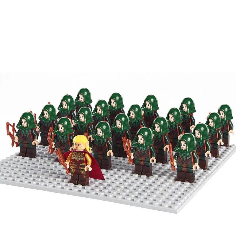 21 ks středověkých trpasličích válečníků, elfů, rytířů, lotrů a uruk-haiů, orků, rohanských elfů, válečníků, vojáků, figurek, stavebních bloků, hraček