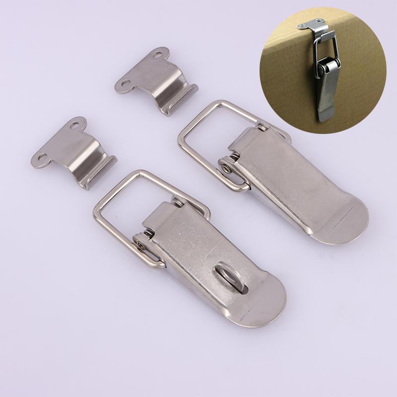 Stainless Steel Spring Loaded Draw Toggle Latch Clamp Clip Silver Hasp Latch Catch Clasp 90 Degrees Duck-Mouth Buckle Hook Lock
