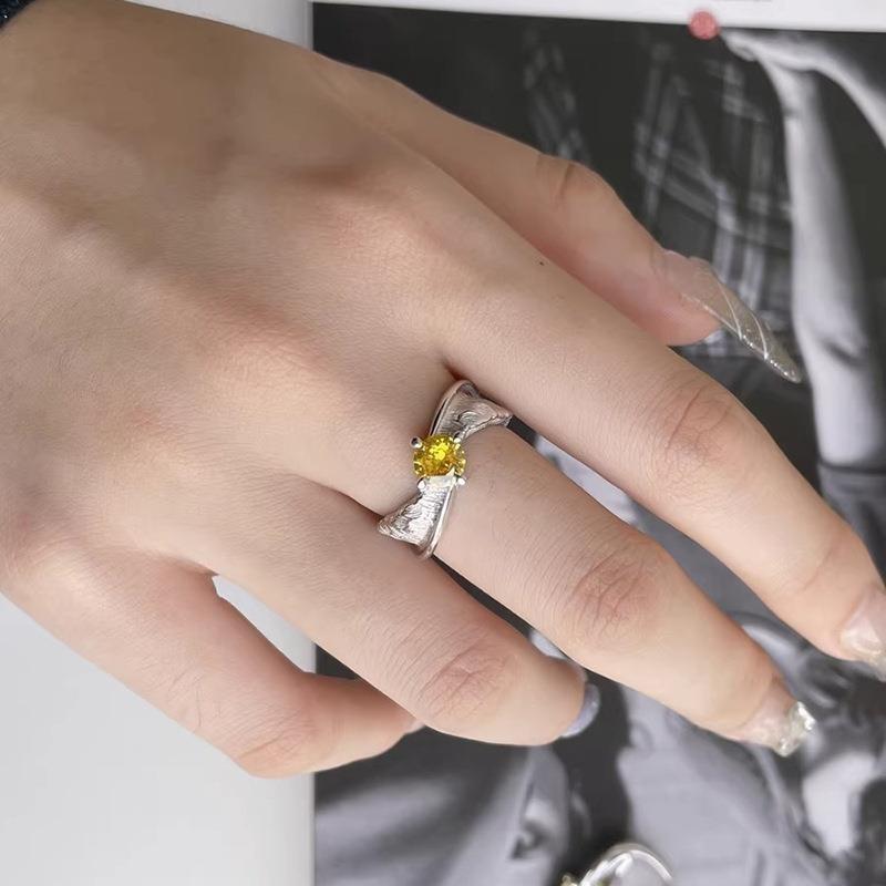 Unique Irregular Textured Zirconia Stone Ring For Women Fashionable Adjustable Open Band