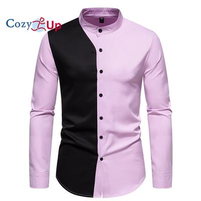 Red Black Patchwork Shirt Men 2023 Autumen New Banded Mandarin Collar Mens Dress Shirts Casual Business Social Chemise Homme 2XL