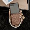 Women Girl's Leather Case For Samsung Z Flip 7 6 5 4 Snake Pattern Pearl Bracelet Lanyard Cover for Samsung Galaxy ZFlip7