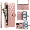 Crossbody Reißverschluss Kartenfach Geldbörse Lederhülle für iPhone 16 Pro Max 16e 15 Plus 14 13 12 11 SE 2022 Tasche Tasche Rautenabdeckung