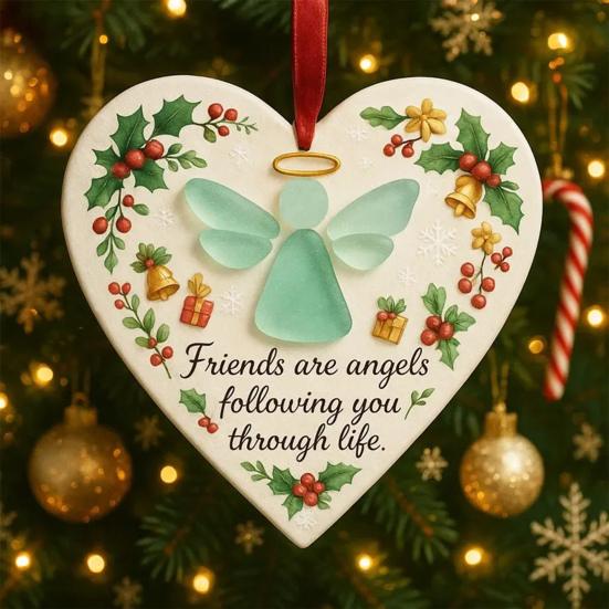 Sea Glass Angel Ornament Friends Are Angels Sea Glass Art Christmas Ornament Friendship Heart Keepsake for Best Friends