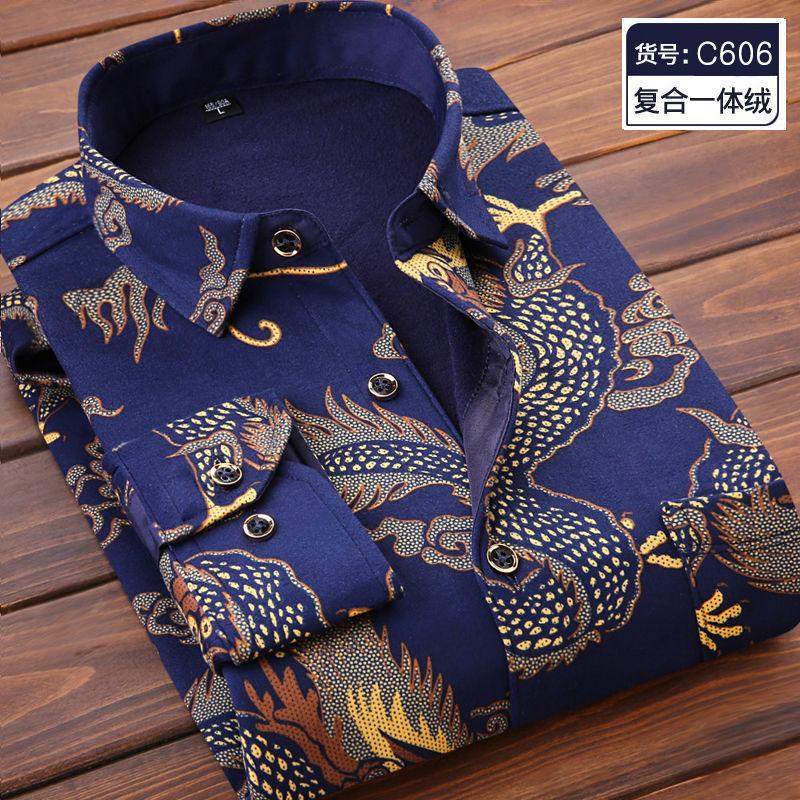 Jesień i Zima Męska Koszula z Długim Rękawem Polarowa Koszula Termiczna Kraciasta Kurtka Ubrania Odzież Męska Streetwear Męskie Koszule