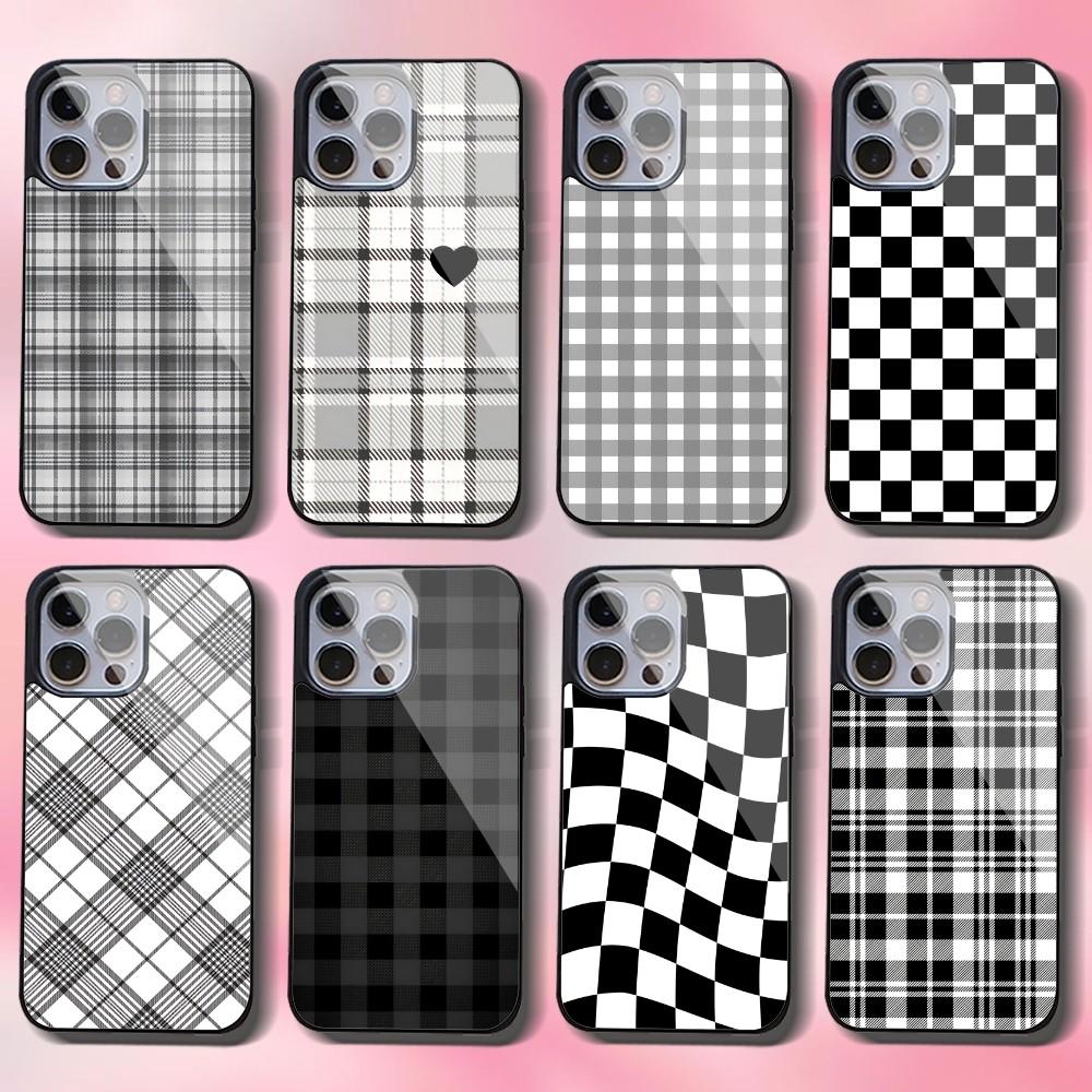 White Black Plaid Print Phone Case For IPhone 16 15 14 13 Pro Max 11 12 Mini Alex Mirror For Magsafe Wireless Charging Cover