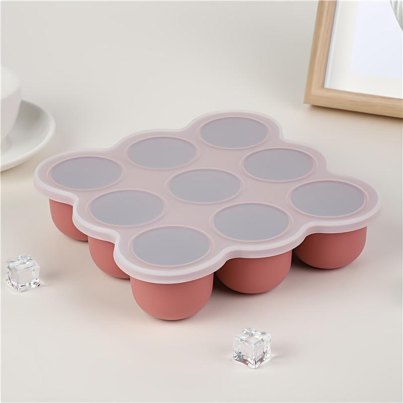 1 Pack Food Grade Silicone Ice Cube Mold with Lid  9Cavity Non Stick Easy Release Ice Maker Tray for Baby Food Prep, Holiday Parties Kitchen Use