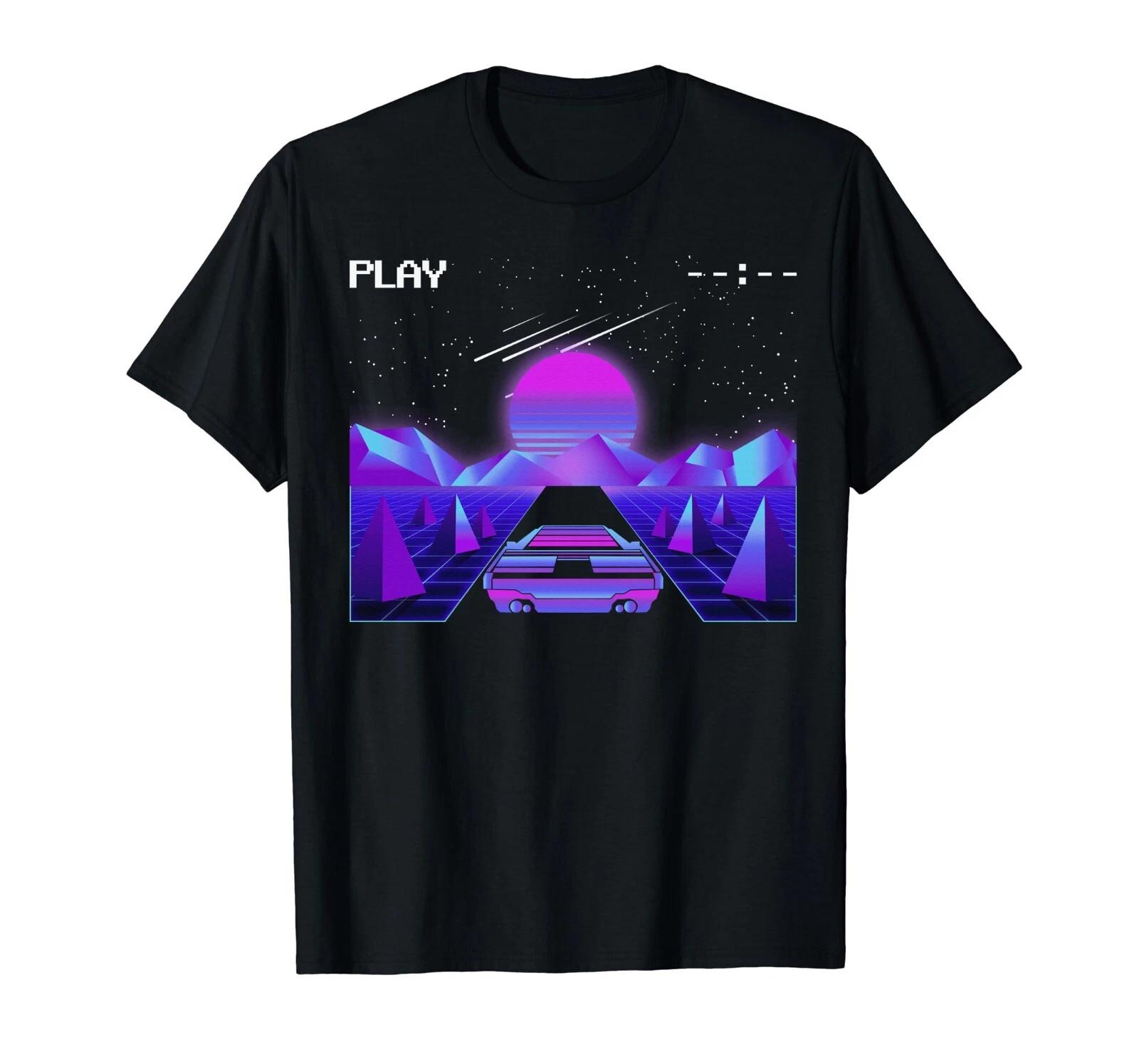 Aesthetic Cyberpunk Outrun Synthwave Sunset Car T-Shirt M