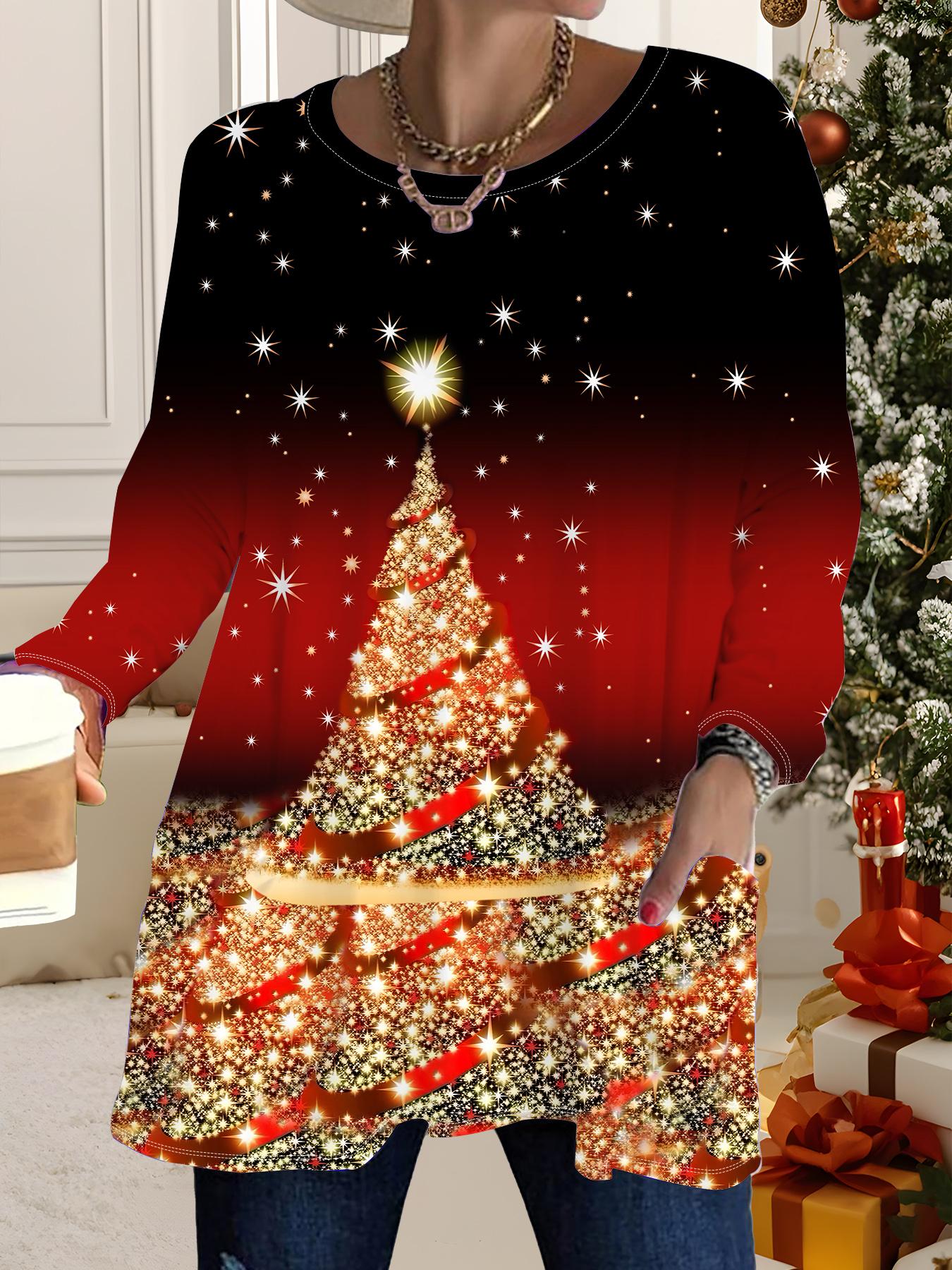 

Осень-Зима 2025 Новые Женские Топы Большого Размера, Модные Футболки с 3D-принтом на Рождество, с Круглым Вырезом и Длинным Рукавом 6XL красный