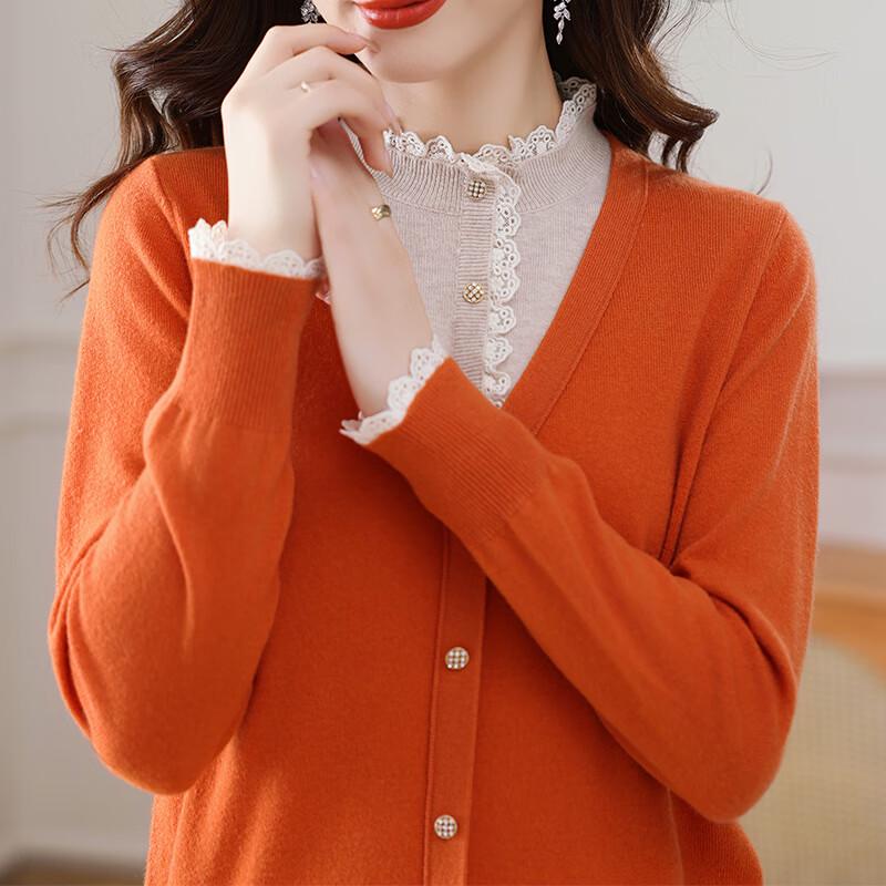 Women's 100% Pure Wool Mock Two-Piece Knit Sweater