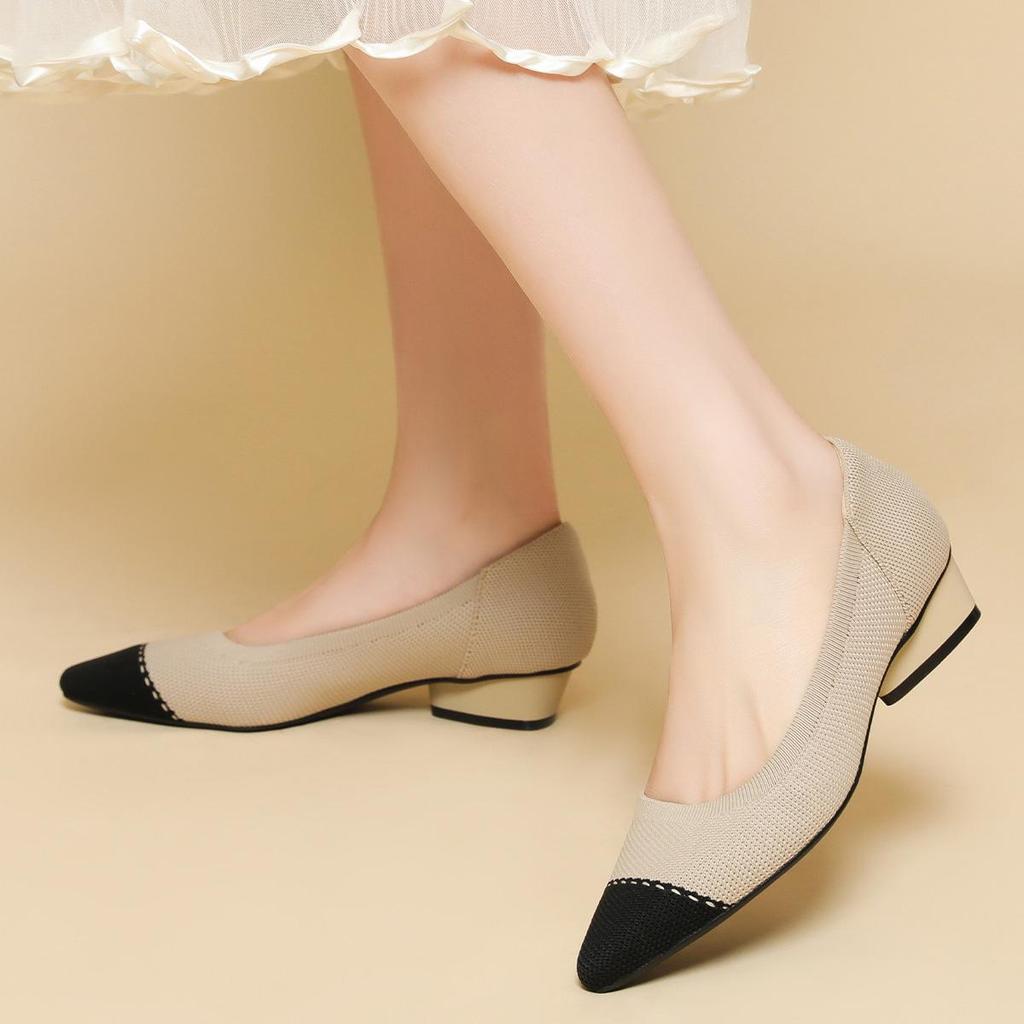 Pointed Toe Shallow Mouth Fabric Flat Bottom Women's Leopard Knitted Soft Bottom Large Shoes Size 34-43