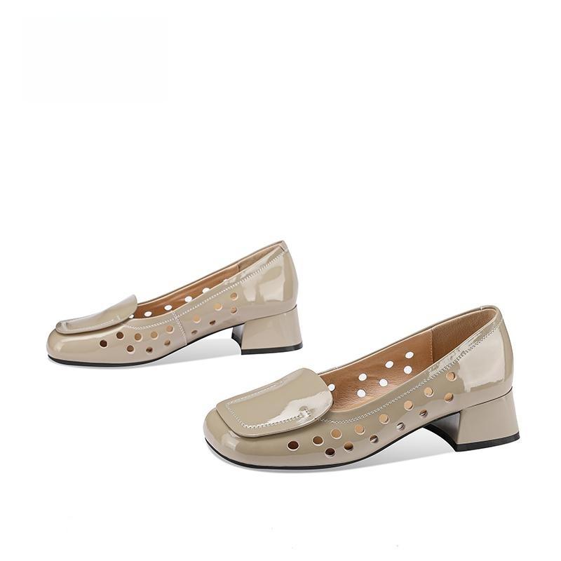 

2025 new single shoes summer women s fashion hollow hole shoes thick heel shoes comfortable medium heel shallow mouth sandals women 34