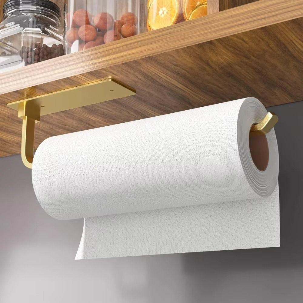Under Cabinet Paper Towel Holder Rust-proof Self-Adhesive/Drilling Mount Kitchen Roll Dispenser Large Load-bearing Space Saving