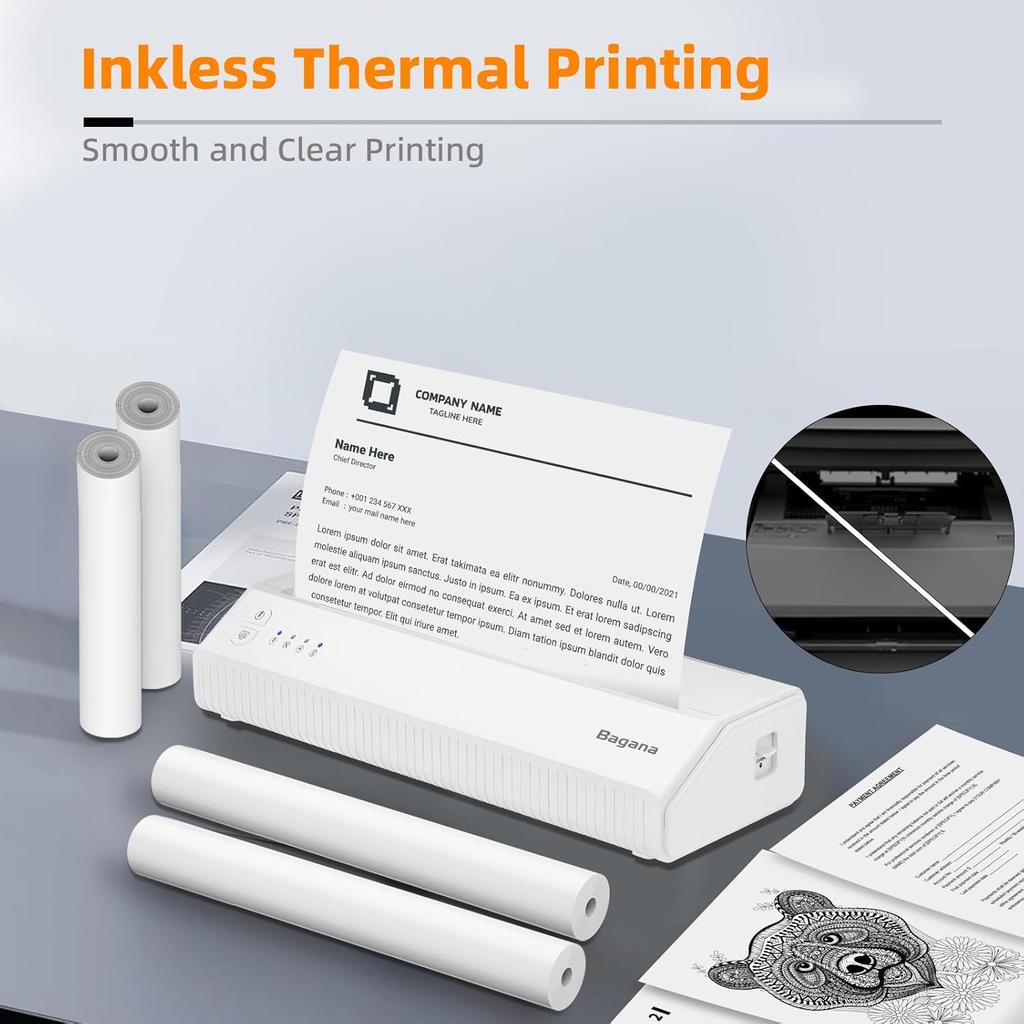 Bagana US Letter Thermal Printer Paper 8.5 x 11 Inch 4 Rolls Multipurpose Inkless Rolled Thermal Printing Paper Compatible with Letter Portable