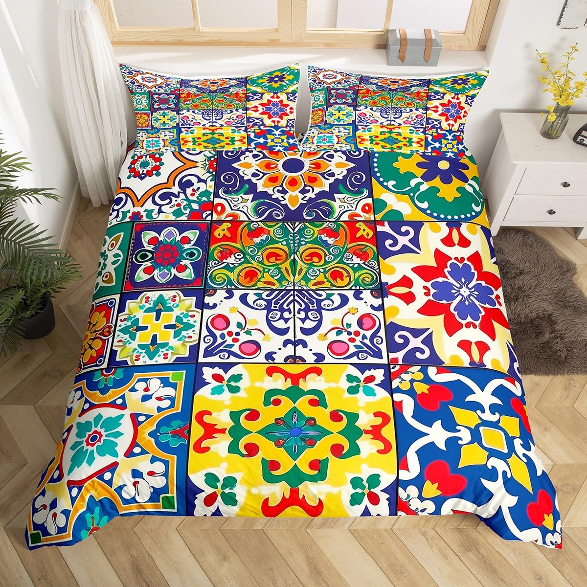 

Vintage Abstract Pattern Duvet Cover Queen King Size Vivid Floral Soft Bedding Set Perfect For All Seasons Warm And Bright 3 Pcs EU Single(135*200cm)3pcs