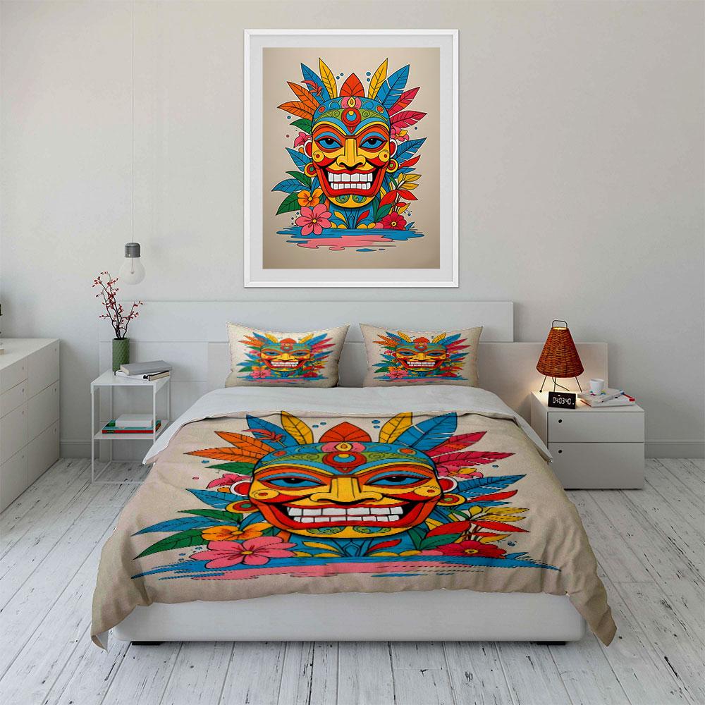 Colorful tribal mask design. Bedding sets Duvet cover sets Duvet covers Pillowcases(1*Duvet Cover 2*Pillowcases without duvet insert)