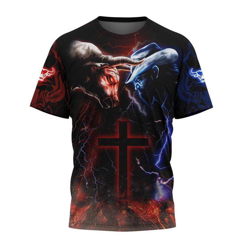Bull Riding Sports Men's T-Shirt 3D Print Graphic Short Sleeve Round Neck T Shirts Fashion Casual 2024 Unique Design Tee Shirts