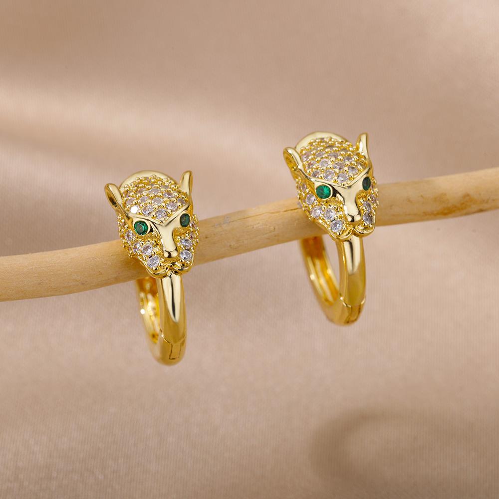 Punk Cz Stone Crystal Panther Hoop Earrings  For Women Animal Leopard Head Earrings Exaggerated Party Jewelry Gift Bijoux Femme