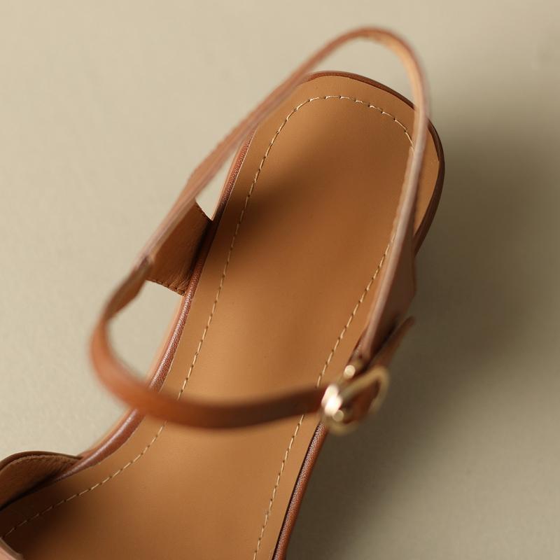 Fashion Women's New Leather Cowhide Summer Elastic Belt Buckle Retro High Heels Plus Size Fashion Sandals