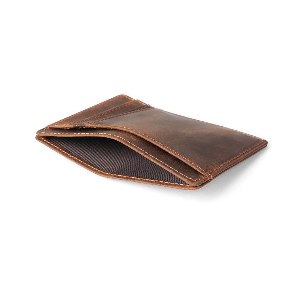 Echtes Rindsleder Retro Schlanker Kartenhalter Ultra Dünn Minimalistisch Unisex Kleine Kartenbörse für Business Kreditkarten Bankkarten Ausweishalter