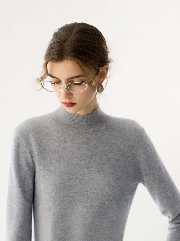 Women's Cashmere Half-High Neck Slim-Fit Sweater - Solid Color, Warm, Versatile for Autumn and Winter