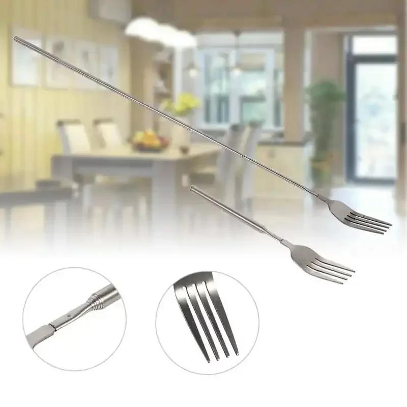 Retro Fork  BBQ Telescopic Extendable Dinner Fruit Dessert Long Handle Fork Stainless Steel Cutlery  Fork Tableware Bento Box