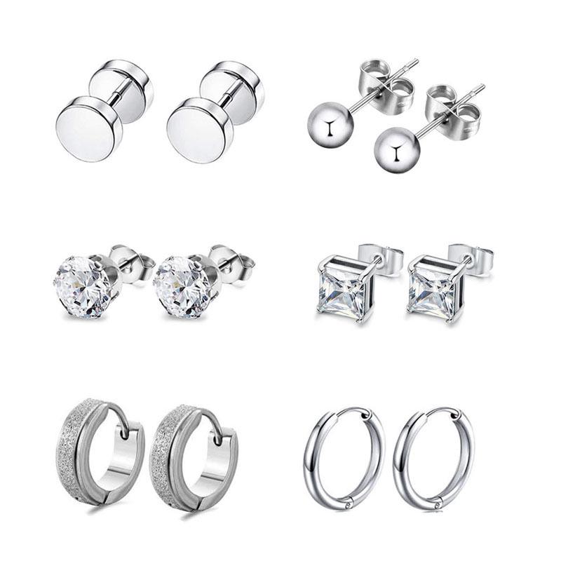 

6 пар круглых серег-пусетов из нержавеющей стали с шариками и цирконом в 6 крапанах, серьги-штанги с круглыми дисками и клипсы для ушей