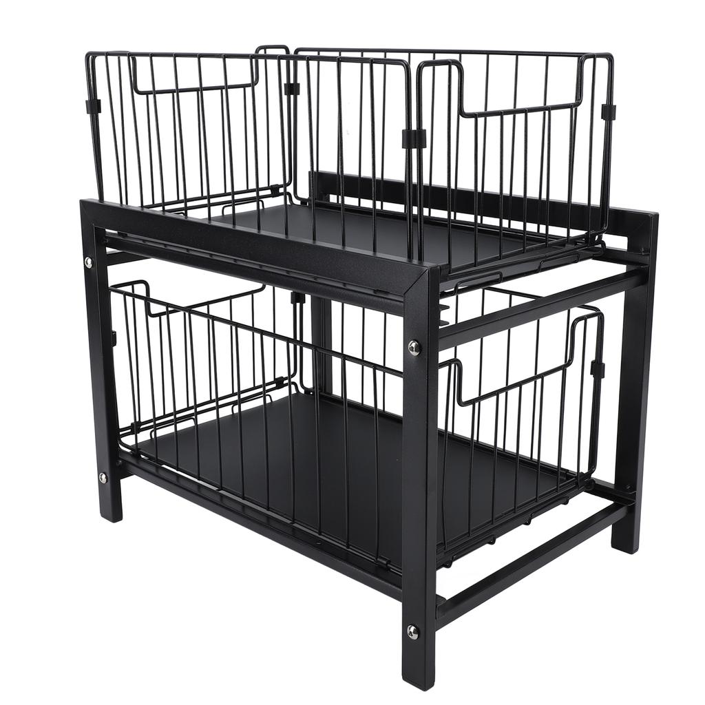 Under Sink Organizer Iron 2 Tier Pull Out Spice Rack Countertop Storage Shelf for Kitchen Bathroom