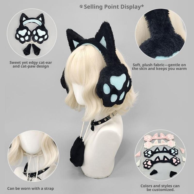 Soft Ear Covers In a Plush Cats Ear Headband with Paws Pad, Decorative Earmuffs for Casual Winter Outdoor, Daily Cold Weather Warmth