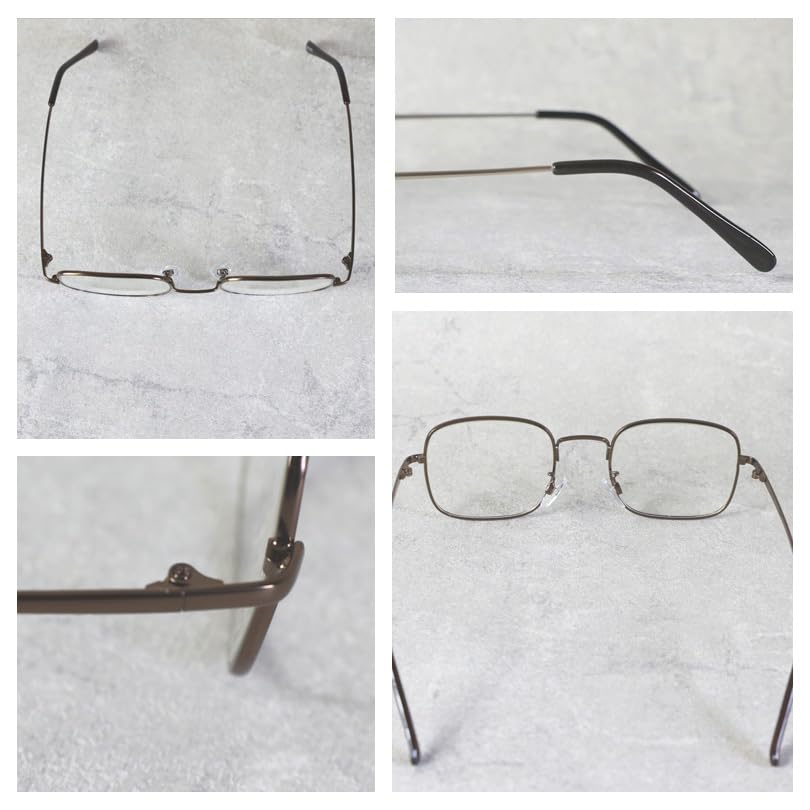 (Eight) Square Metal Sunglasses for Men and Women, Black Rimmed, Square Shape, Comes with Dedicated Case, BrownClear F