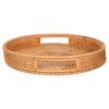 Round Rattan Tray 14-Inch Woven Fruit Bowl Hollow Handle Design Natural Material Kitchen Dining Table Round Tray with Sides