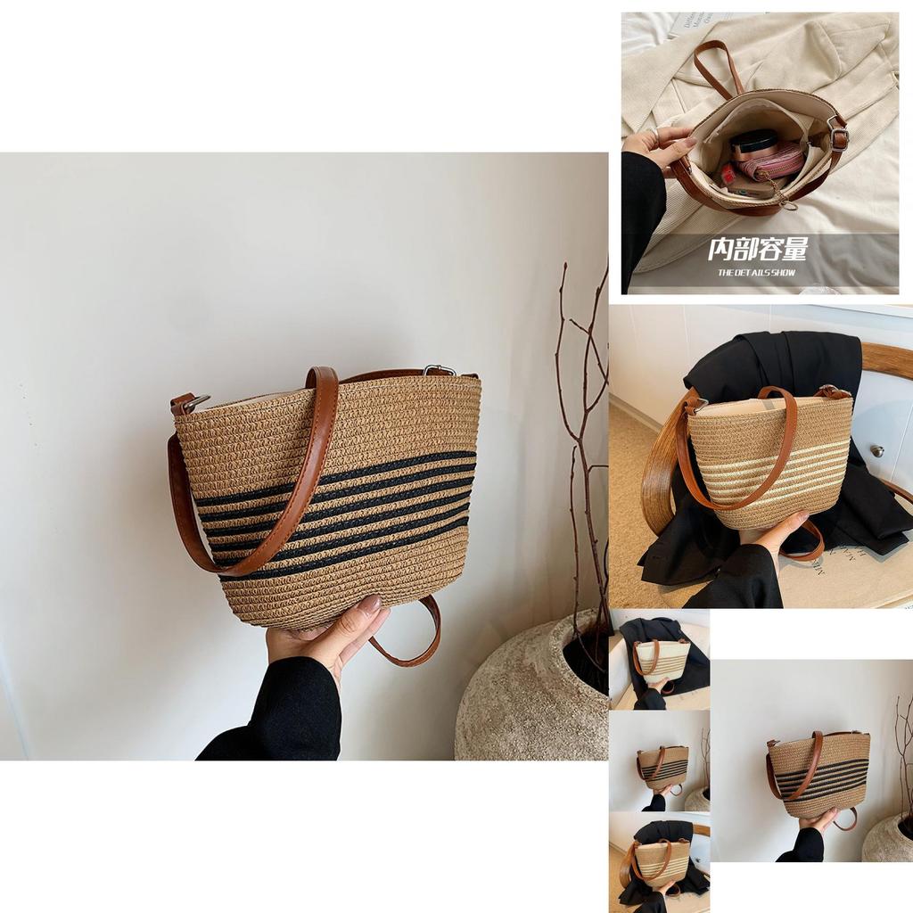 Trendy Summer 2024 Bucket Bag In Beige With Brown Accents Perfect For Everyday Use