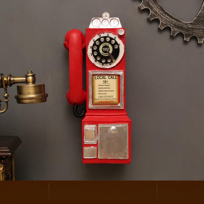 

Y Vintage Resin Rotary Telephone Wall Decor - Retro Tabletop Hanging Ornament for Cafe/Home/Office Nostalgia Lovers & Collectors червоний
