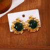 Silver Needle Vintage Emerald Round Stud Earrings