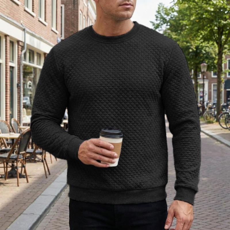Men's Plaid Crewneck Sweatshirt, Straight Fit Heavyweight Pullover, Long Sleeve Casual Top