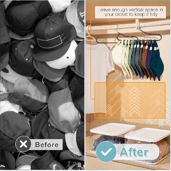 Hat Storage Organizer for Baseball Caps, Lomrsiul Non Slip PVC Coating Hat Rack Hangers for Closet Hat Holder Max 10 Hats Closet Organizers and