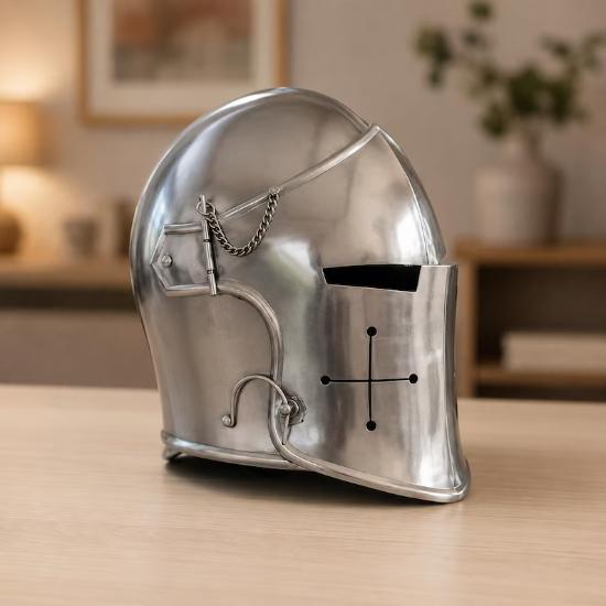 Visored Barbuta Knight Helmet – 18 Gauge Steel Crusader Armor for Cosplay, LARP