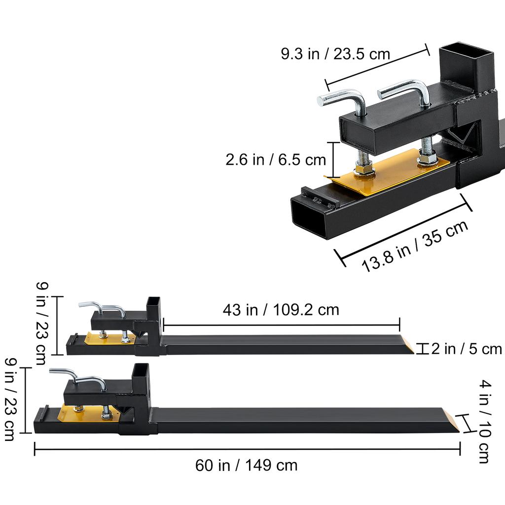 SucceBuy 43"/60" Clamp on Pallet Forks 2000/4000 lbs Tractor Bucket Forks Heavy Pallet Forks for Tractor Attachment Skid Steer