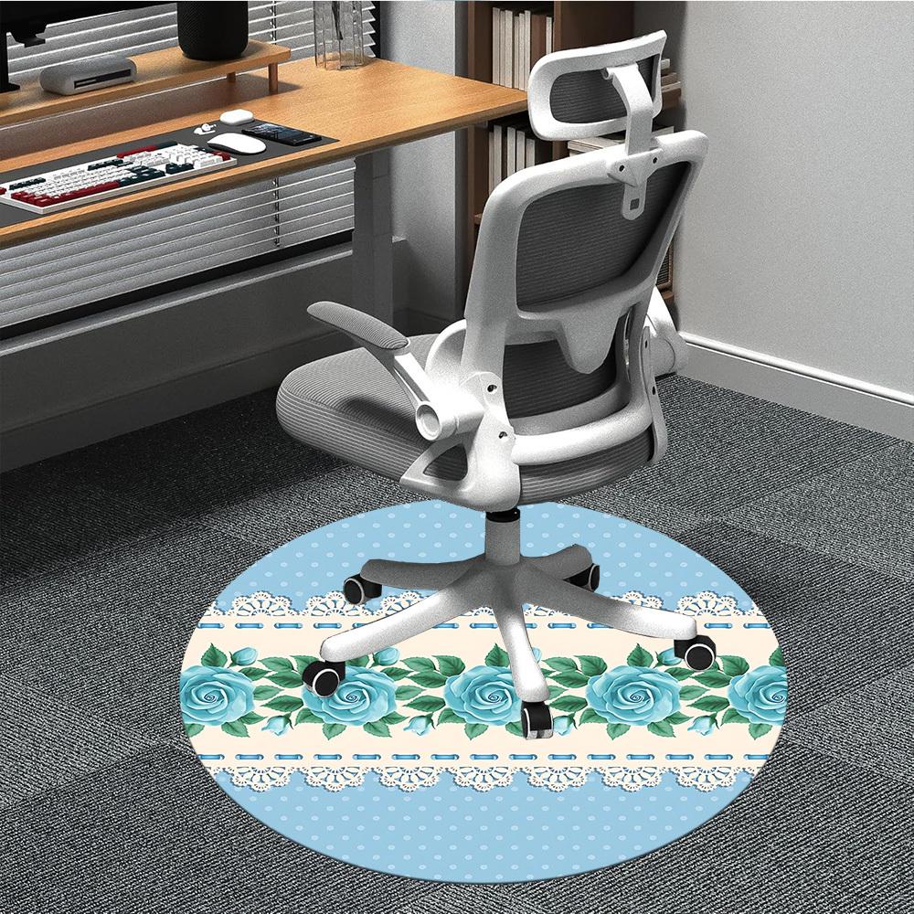 1pc Blue Rose Lace Pattern Office Round Rug, Carpet for Office, Gaming, Lightweight Round Floor Mat Yy260208029