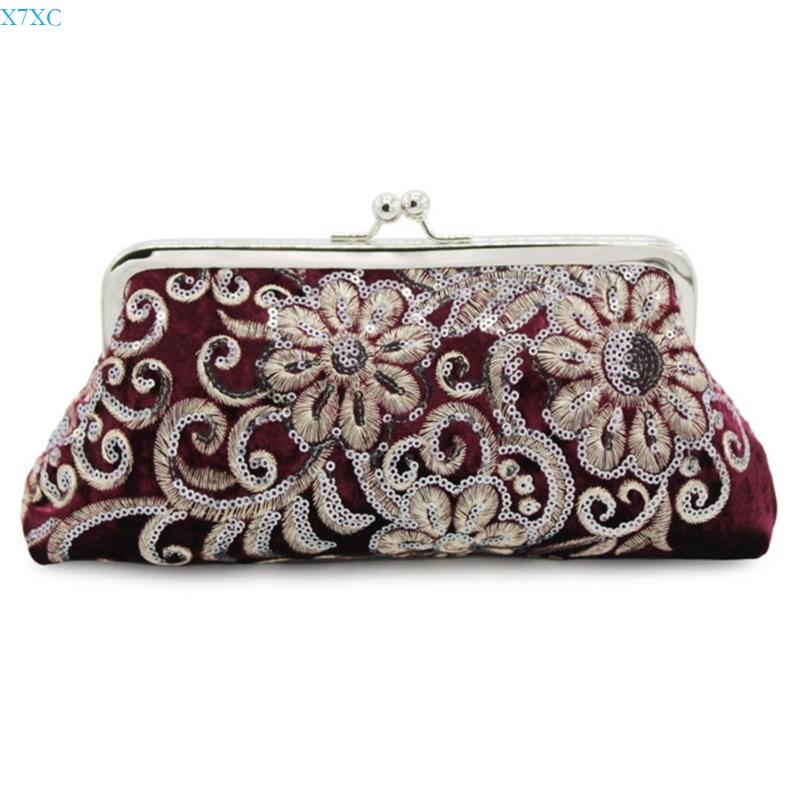 

X7XC Retro Beaded Handbag Chain Evening Bag For Party Occasion And Parties бордовый