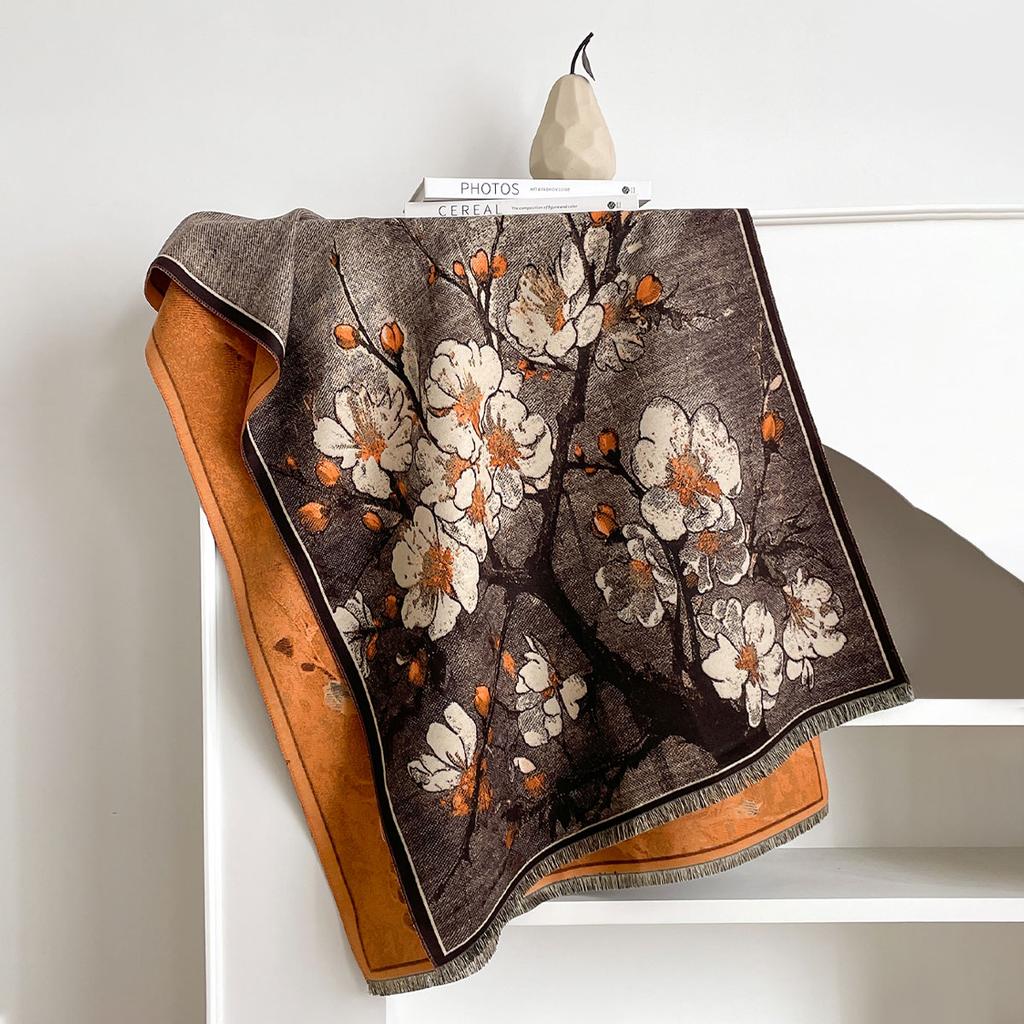 Women Winter Scarves Oil Painting Pashmina Imitation Cashmere Soft Warm Shawl Coldproof Windproof Thick Travel Blanket Scarf