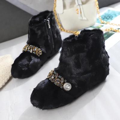 Bottes de neige de luxe en fourrure de cristal pour femmes, chaussures de marque, plates, en peluche, chaudes, bottes d'hiver, tendance 2024, design Chelsea Goth, coton Botas